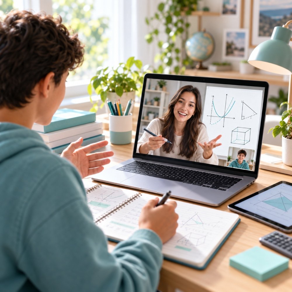 Student taking an interactive online IB tutoring lesson